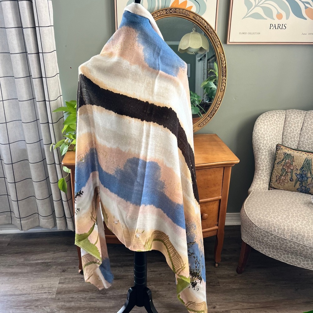 Le Luxe Wool Blend Wearable Art Wrap Scarf Mirrored Landscape 79x38